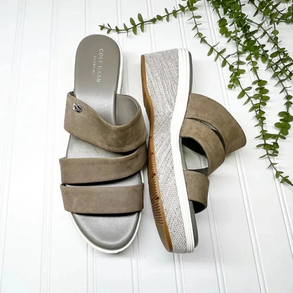 Cole Haan Light Brown Gray and White Strappy Wedge Sandals Women's Size 8 - Picture 1 of 7